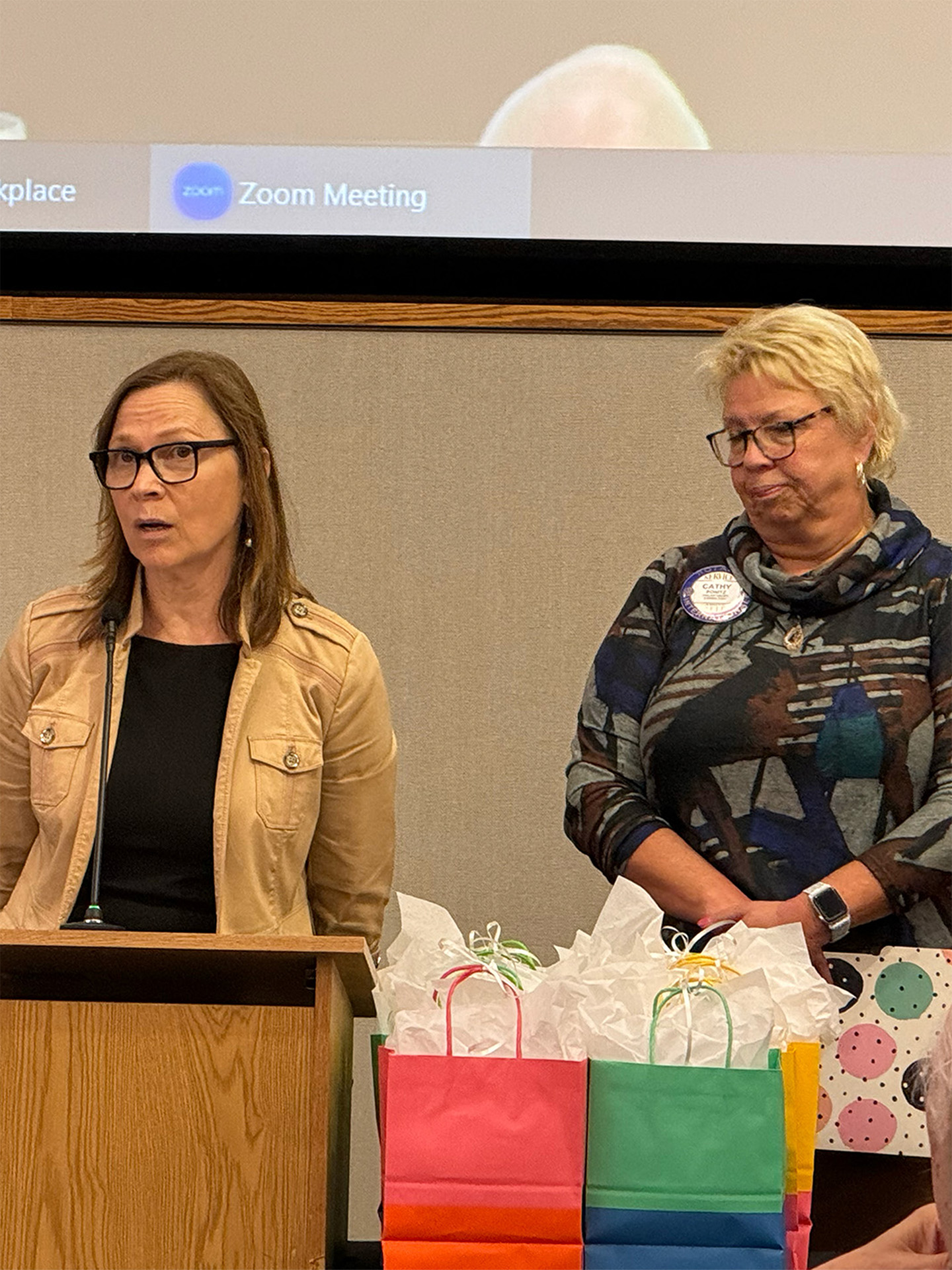 Foundation President Cathy Ponitz presents an Impact Grant to Emerge Recovery Center.