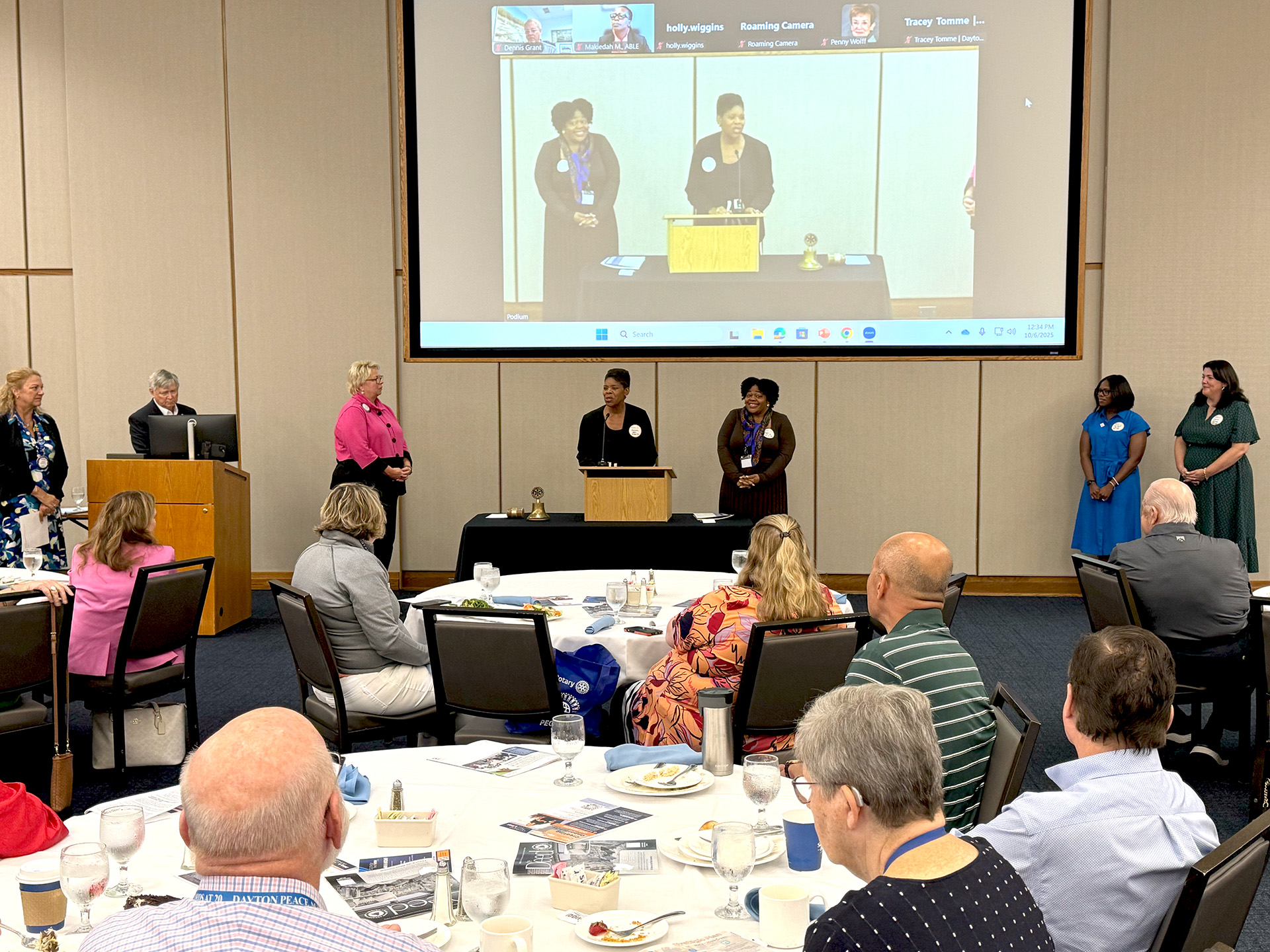Vanessa Ward from Omega Community Development Corporation address the Rotary Club of Dayton upon receiving a special $5,000 grant to combat youth violence.