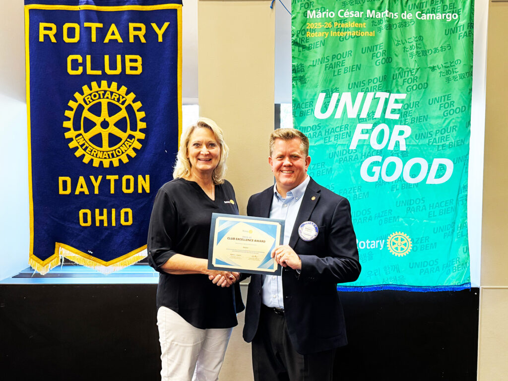 Past District Governor Dottie Meade presented the Club Excellence Award to iPast President Randy Domigan, recognizing our club's achievement of District benchmarks and goals.