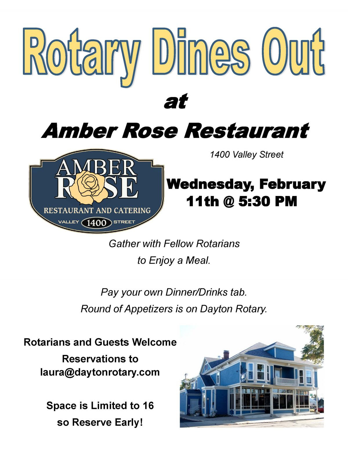 Rotary Dines Out Feb 2026 Flier - Amber Rose
